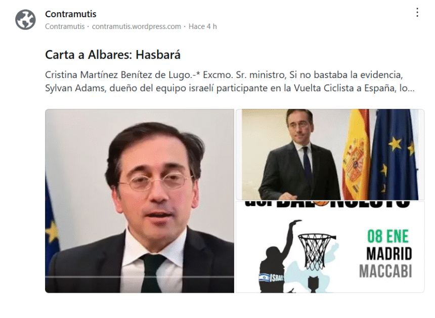 asdfdewdfg Carta a Albares: Hasbará – Cristina Martínez Benítez de Lugo en Contramutis