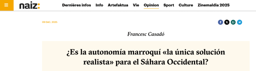 ¿Es la autonomía marroquí «la única solución realista» para el Sáhara Occidental? – Opinión de Francesc Casadó en NAIZ: