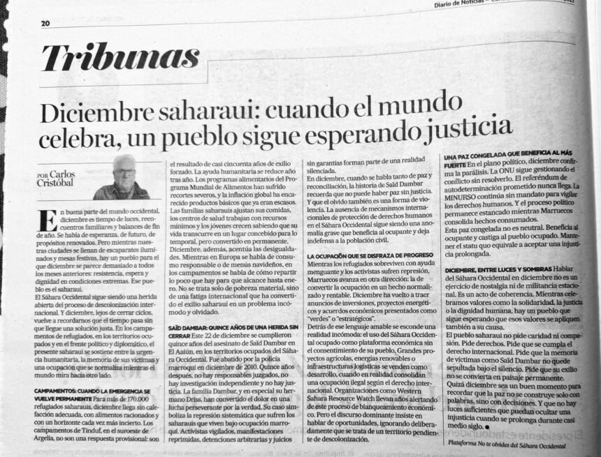 Diciembre saharaui: cuando el mundo celebra, un pueblo sigue esperando justicia – Carlos Cristóbal en Noticias de Navarra