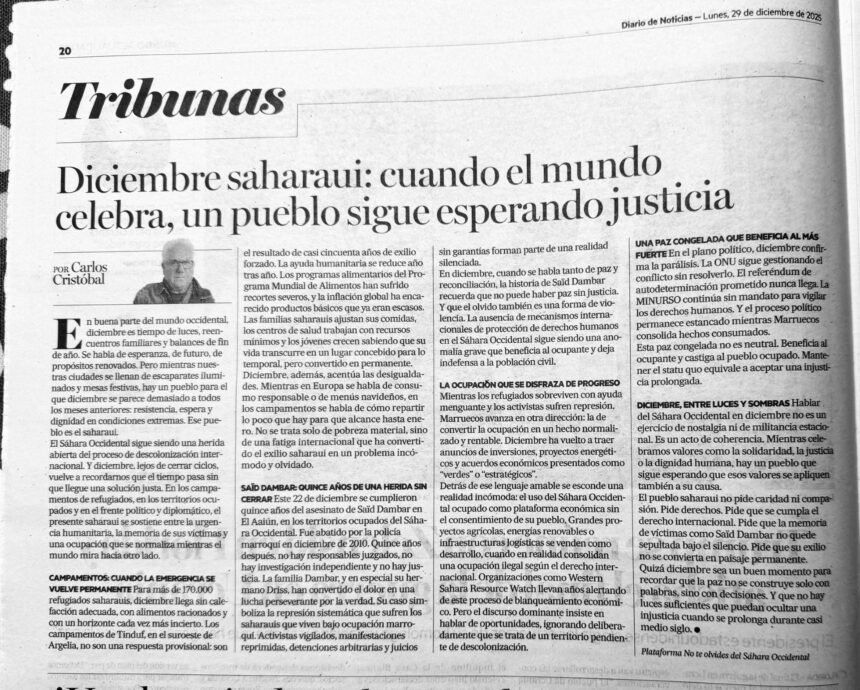 Diciembre saharaui: cuando el mundo celebra, un pueblo sigue esperando justicia – Carlos Cristóbal en Noticias de Navarra