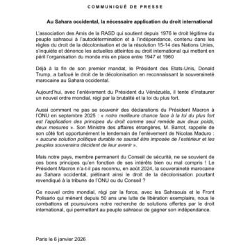 Au Sahara occidental, la nécessaire application du droit international | ASSOCIATION DES AMIS DE LA RASD