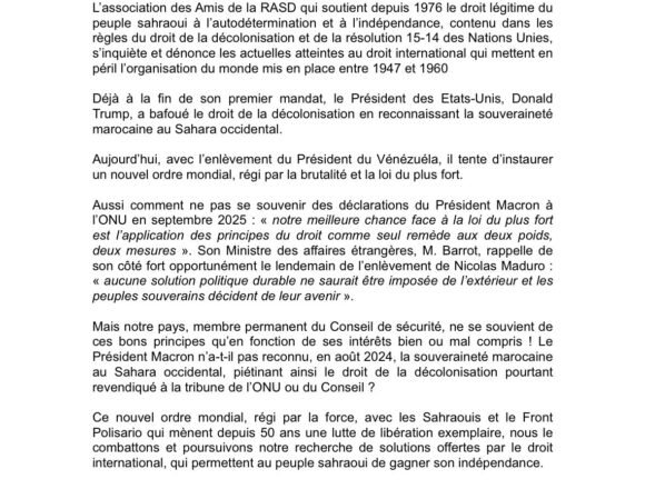 Au Sahara occidental, la nécessaire application du droit international | ASSOCIATION DES AMIS DE LA RASD