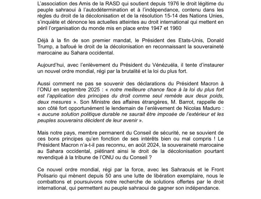 Au Sahara occidental, la nécessaire application du droit international | ASSOCIATION DES AMIS DE LA RASD
