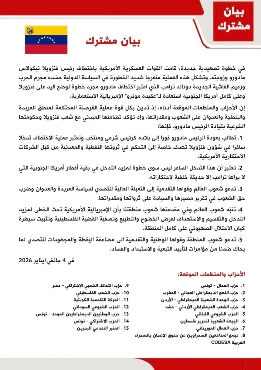 Comunicado conjunto ante una escalada imperial sin precedentes, firmado por CODESA y otras organizaciones árabes y africanas
