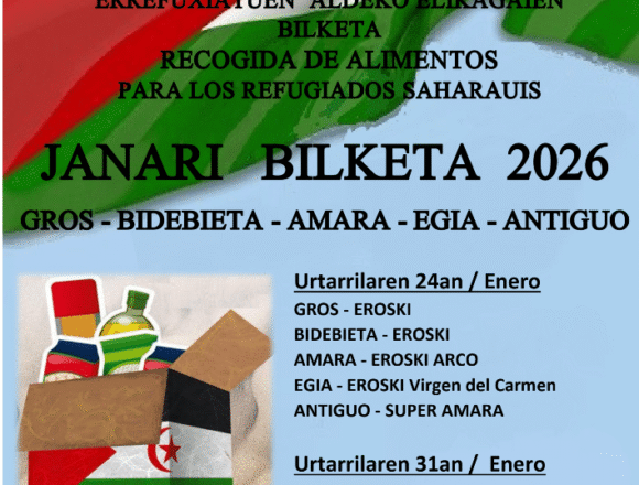 Solidaridad con el pueblo saharaui: recogida de alimentos en varios barrios de Donostia los días 24 y 31 de enero