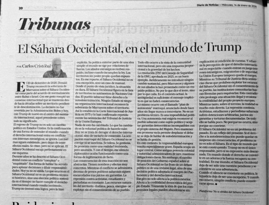 c4f1823b-0774-4b65-9c25-8d2f20a089f7 El Sáhara Occidental, en el mundo de Trump – Carlos Cristóbal en Diario de Noticias