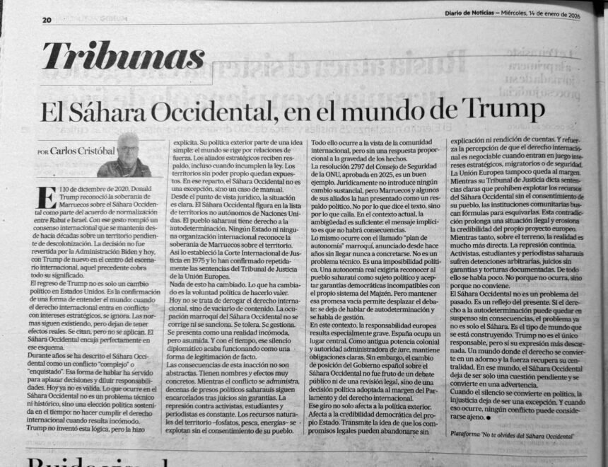 c4f1823b-0774-4b65-9c25-8d2f20a089f7 El Sáhara Occidental, en el mundo de Trump – Carlos Cristóbal en Diario de Noticias