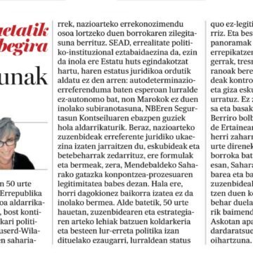 artículo en euskera sobre el Sáhara Occidental 50 aniversario RASD Desde “Oihartzunak”: una mirada de Elena Etxegoyen sobre el Sáhara Occidental 50 años después | Noticias de Navarra