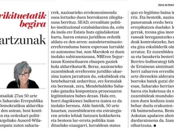 artículo en euskera sobre el Sáhara Occidental 50 aniversario RASD Desde “Oihartzunak”: una mirada de Elena Etxegoyen sobre el Sáhara Occidental 50 años después | Noticias de Navarra