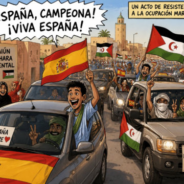 SaharaEspaña Ilustración inspirada en la caravana que celebró la victoria de España en El Aaiún, dentro del Sáhara Occidental ocupado.