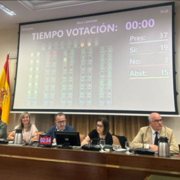 Pantalla de la Comisión de Justicia con el resultado de la votación de la Ley de Nacionalidad Saharaui.