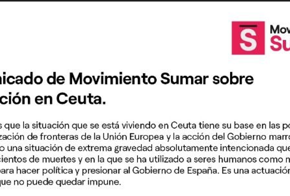 SUMARCeuta2 Sumar acusa a Marruecos de provocar intencionadamente la crisis de Ceuta, pero evita hablar del Sáhara Occidental