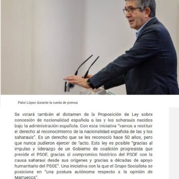 patxiLopez809 Nacionalidad saharaui | El PSOE confirma el sí: «No nos condiciona lo que piense Marruecos»