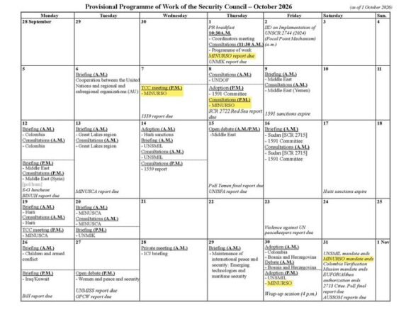 Sáhara Occidental | El Consejo de Seguridad fija las fechas clave de octubre para la MINURSO